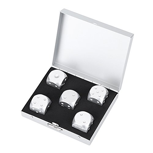 Tosuny 5 Piezas Juego de Dados Color Plata Oro Aleación de Aluminio con Caja de Almacenamiento Adecuado para Juegos de Mesa, Póker(Plata-Caja Cuadrada)