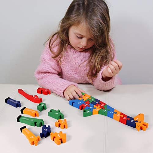 Toys of Wood Oxford TOWO Rompecabezas de Madera del Alfabeto en Forma de Jirafa - Bloques de Alfabeto Grueso para Aprender números, Aprender Colores y Formas - Rompecabezas de Animales para niños