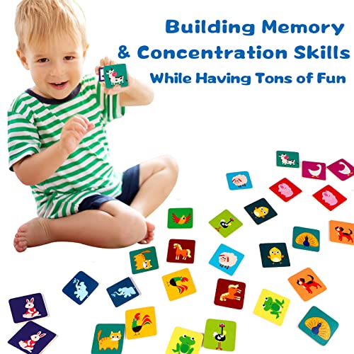 Toyssa 30 Piezas Juegos de Memoria de Madera Juegos Educativos para Niños Niñas 3 Años Juego de Cartas Animales Bonitos Infantil Juguetes Memoria para Parejas y Aprender