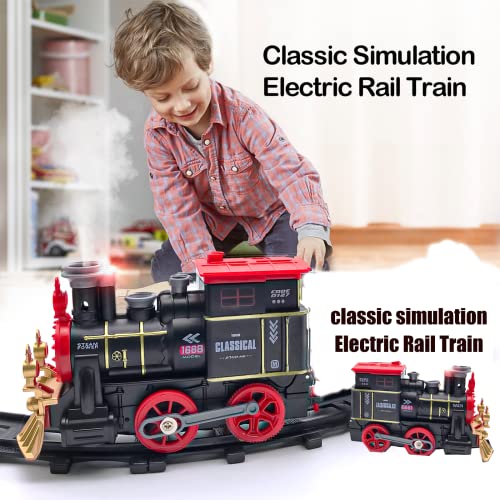 Tren Juguete para Niños Niños 2 3 4 5 6 Años Clasico Tren Electrico Locomotora de Vapor Luce Sonido DIY Ferroviarias Juegos Regalos para Niños