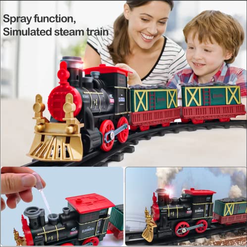 Tren Juguete para Niños Niños 2 3 4 5 6 Años Clasico Tren Electrico Locomotora de Vapor Luce Sonido DIY Ferroviarias Juegos Regalos para Niños