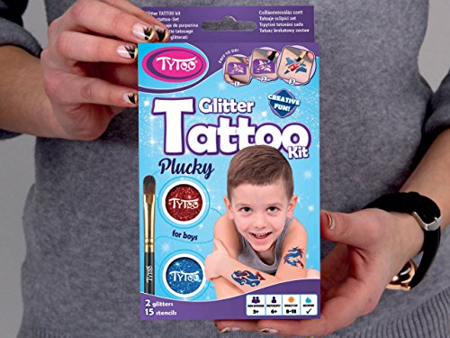 Tytoo Kit de Tatuaje de Purpurina para Chicos con 15 Plantillas, Uso Seguro, duración de 8-18 días