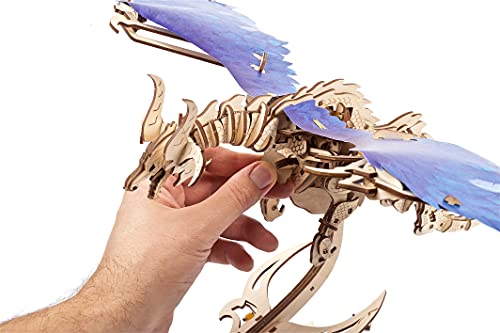 UGEARS Dragón de la Tempestad Puzzle 3D - Modelo mecánico de Reptil mítico con Motor de Goma elástica maquetas para Montar - Juego mecánico de maquetas para Construir para Adultos y niños