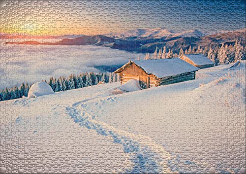 Ulmer Puzzleschmiede - Puzle idilio Invernal - Puzzle clásico de 1000 Piezas - Montañas Cubiertas de Nieve con cabaña Solitaria de ALM en los Alpes