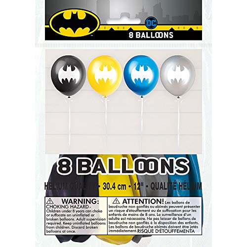 Unique Party Balloons-12 | Assorted Pcs. Globos Cumpleaños-30 cm-Fiesta de Batman-Paquete de 8, Látex, Multicolour