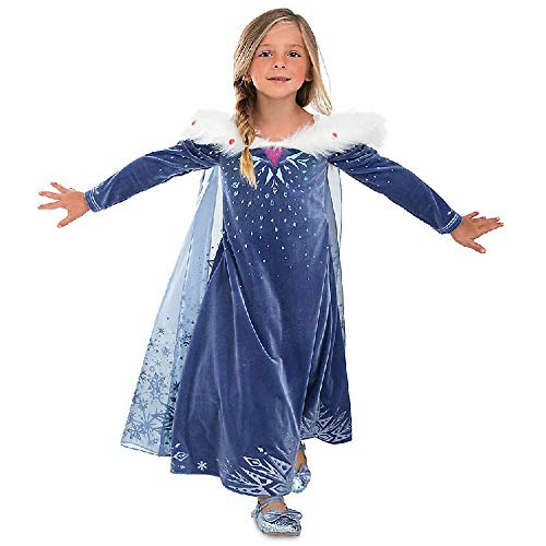URAQT Disfraz de Elsa, Vestido de Princesa Elsa, Vestido de Copo de Nieve de Encaje Fino con Varita de Hada y Tiara de Corona, para Cumpleaños, Fiesta de Navidad de Halloween 110cm