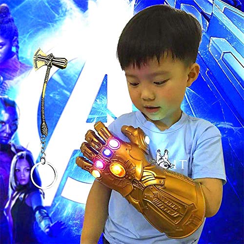 UrMsun Iron Man Infinity Gauntlet para niños con 2 pilas recambio, Iron Man Glove LED con piedras para niños