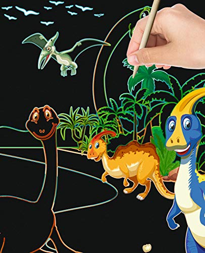 Ursus Mi Libro mágico Dragón & Dinos, imágenes para rascar, Aprox. 21 x 26 cm, con Impresionantes Efectos de Color y 12 Mandalas para Colorear, Incluye Palo de Madera, carbón