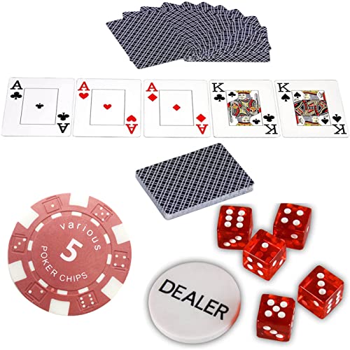 Various Set Poker de Maletín Profesional 300 Fichas Juego de Poker Casino Aluminio 5 x Dados 2 x Barajas y 1 x Ficha de Crupier (Poker Maletín 300)