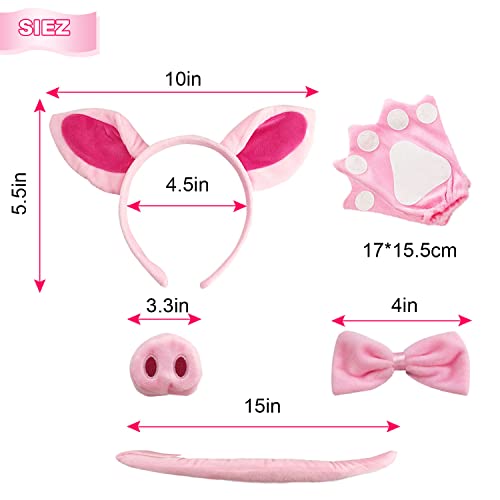 VIKSAUN Conjunto de Disfraces de Cerdo, Conjunto de accesorios de disfraz de animal rosa con nariz de cerdo, orejas, pajarita, Guantes y cola, para fiesta de vestido temático, juego de rol (5 PCS)