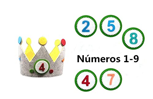 Voarge Corona de Infantil Cumpleaños, Corona para cumpleaños o Fiestas Infantiles con números del 1 al 9 (Círculo), Corona de Tela Ideal per Fiestas de Cumpleaños