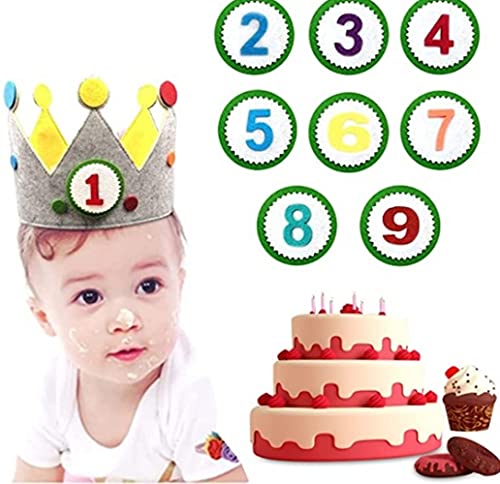 Voarge Corona de Infantil Cumpleaños, Corona para cumpleaños o Fiestas Infantiles con números del 1 al 9 (Círculo), Corona de Tela Ideal per Fiestas de Cumpleaños