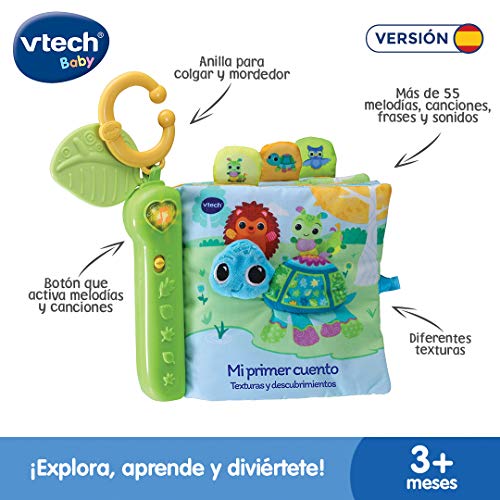 VTech-123-536922 Mi Primer Cuento (Texturas Y Descubrimiento). Libro Tela Interactivo bebé +3 Meses, Color (3480-536922)
