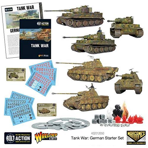 Wargames Delivered - Tablero de Juego con Tanques Miniaturas - Juego de Mesa de Estrategia de la Guerra Mundial - Bolt Action de Warlord Games: Kit de Iniciación de Tanques de Guerra Alemanes - 28mm
