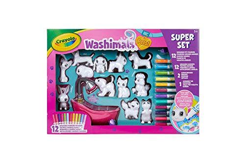 Washimals Súper Set Bañera y 12 Mascotas para colorear y darles un buen baño a las mascotas, ideal para juego y regalo, desde 3 años