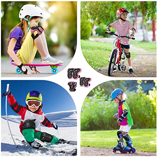 WayEee Protecciones de Patinaje para Niños Rodilleras Patinaje Ciclismo Bicicleta Monopatín Juegos de Protecciones Ajustables Infantiles para Deportes 6 pcs (Rosa)