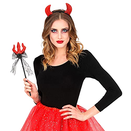 WIDMANN 10321 - Juego de disfraz de diablo, cuernos y tridente, tenedor del diablo, infierno, carnaval, fiesta temática, Halloween