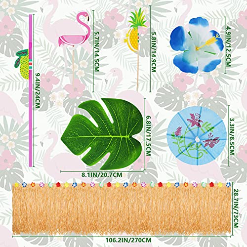 Wonnell 145 Piezas Hawaiano Falda de Mesa Set de Decoración,Faldones de Mesa,Juego de Decoración de Falda de Mesa con 26 Flores,Decoración Hawaiana para Tarta,Fiesta Temática Hawaiana