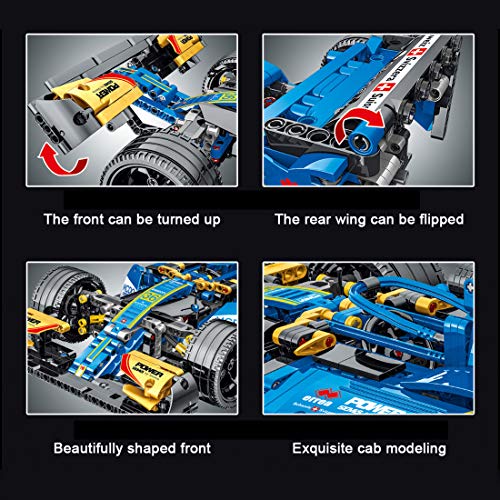 WWEI Bloques de construcción de Fórmula 1 F1, coche de carreras, 1100 piezas, modelo 1:14, compatible con Lego azul