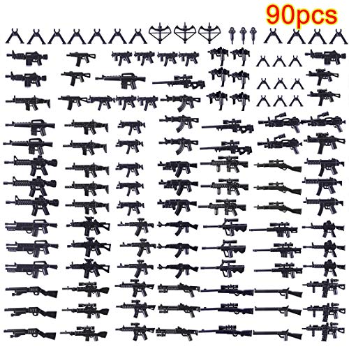 WWEI Juego de 90 armas de guerra militar WW2 para niños, mini soldados, figuras de policía SWAT compatibles con Lego