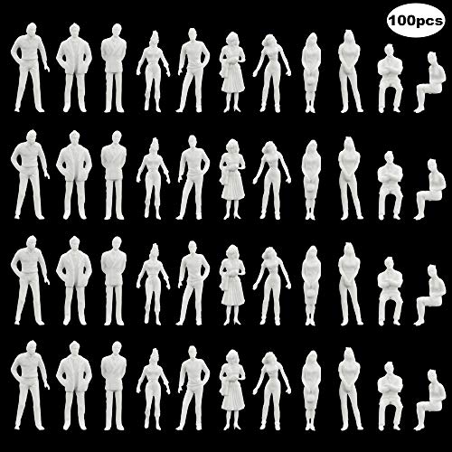 XAVSWRDE Figuras a Escala 1/50, 100pcs Figuras de Adultos Sin Pintar, Figuras de Personas en Miniaturas, Sentados y De Pie, Modelos de Personas, Figuras para Modelismo Ferroviario/Ciudades en Miniatur