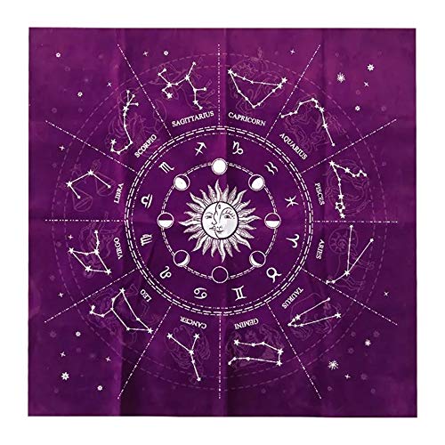 XINDUI Mantel de Cartas de Tarot de 12 Constelaciones, paño de Altar de adivinación de Terciopelo, Mantel Lavable(Purple)