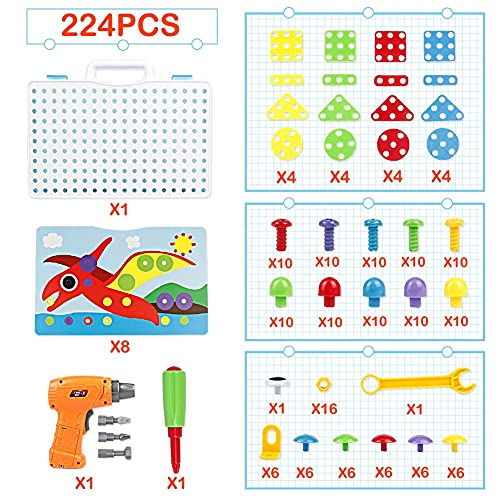 yoptote 224 PCS Juguetes Puzzles 3D Mosaicos Infantiles Manualidades Niños Dinosaurios Juguetes Educativos Bloques Construccion Herramientas Regalo Niña 2 3 4 5 Años