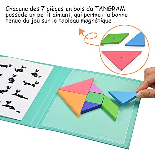 YoYo Tangram Magnético Puzzle Juego educativo Montessori, Blocs de madera, montaje de formas geométricas, niños a partir de 3 años, desarrollo de la creatividad, aprendizaje de las formas y colores