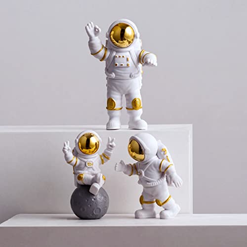 YUENX 3 Piezas dornos de Astronauta Figura Decoracion Astronauta Figura para Tartas, Regalo Decoracion Casa Hogar Sala de Estar Oficina, Dorado