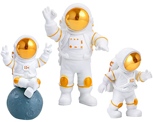 YUENX 3 Piezas dornos de Astronauta Figura Decoracion Astronauta Figura para Tartas, Regalo Decoracion Casa Hogar Sala de Estar Oficina, Dorado