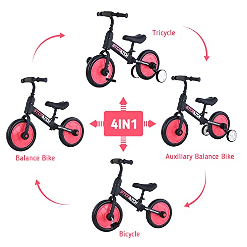 ZavoFly Bicicleta de Equilibrio de 12 `` para niños de 2, 3, 4 y 5 años, Bicicleta para Caminar para niños pequeños 4 en 1 con Ruedas y Pedales de Entrenamiento, fácil Montaje (Rojo)