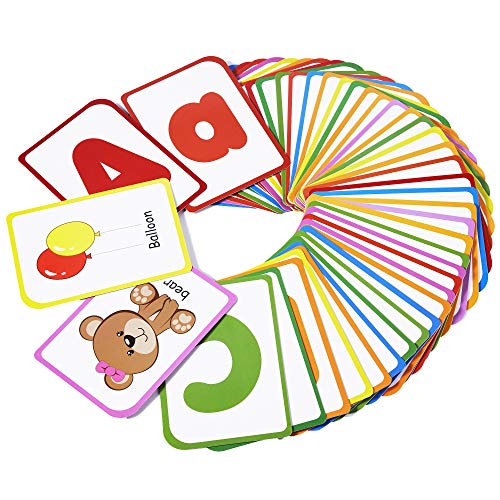 ZazzyKid Tarjetas de alfabeto para niños: enseñar letras y palabras ABC, 52 tarjetas de doble cara – Aprendizaje preescolar