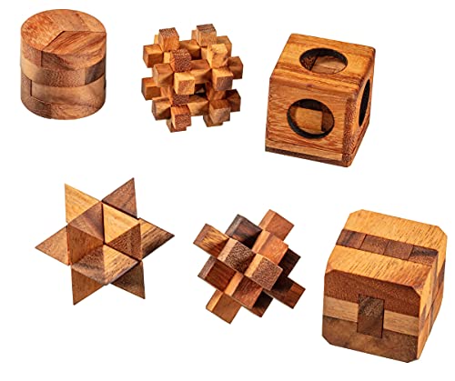 Zederello Caja de madera con 6 juegos de rompecabezas lógicos con juego de paciencia, pensamiento y paciencia, puzle 3D