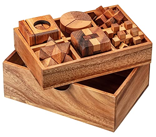 Zederello Caja de madera con 6 juegos de rompecabezas lógicos con juego de paciencia, pensamiento y paciencia, puzle 3D
