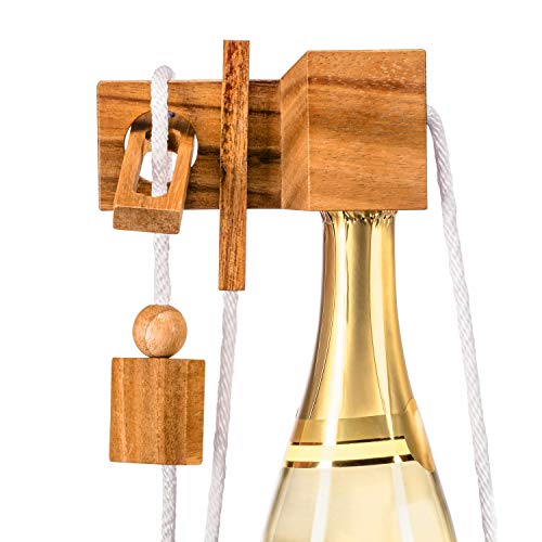 Zederello Puzle para Botellas de Madera Noble, para Vino, Vino espumoso y champaña, Juego de ingenio Envoltorio como Regalo, Rompecabezas, Enigma abrebotellas, acertijo