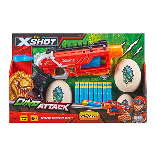 Zuru X-Shot Attack Ataque Dino Striker Espuma Blaster (16 Dardos, 4 Huevos), Multicolor (4866-S001)