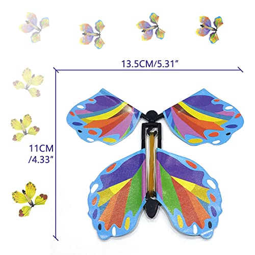 ZWZNBL Juego de 12 juguetes de mariposa voladora, tarjeta de mariposa voladora, mariposa accionada por banda de goma para regalos de cumpleaños, accesorios de rendimiento, regalos sorpresa para niños