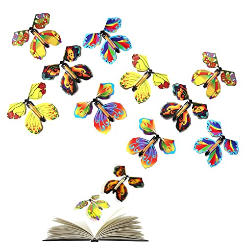 ZWZNBL Juego de 12 juguetes de mariposa voladora, tarjeta de mariposa voladora, mariposa accionada por banda de goma para regalos de cumpleaños, accesorios de rendimiento, regalos sorpresa para niños