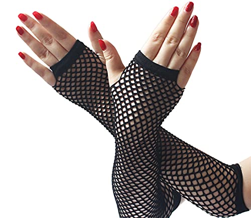 1 par de guantes largos de red de malla de codo sin dedos guantes de red para mujeres niñas 80s accesorio de traje de noche suministros de fiesta