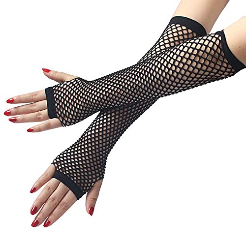 1 par de guantes largos de red de malla de codo sin dedos guantes de red para mujeres niñas 80s accesorio de traje de noche suministros de fiesta