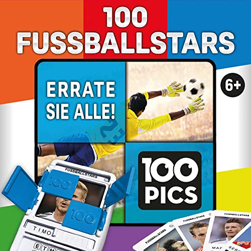 100 PICS 20208047 Juego de Preguntas con Estrellas de fútbol, Juego Educativo para Toda la Familia, Juego de Viaje para Adultos y niños a Partir de 6 años