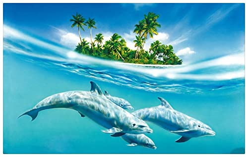 1500 Piezas Puzzle,Puzzle De Madera para Adultos,Mar Playa Isla Paisaje De Delfines Puzzle,Juego De Desafío Familiar