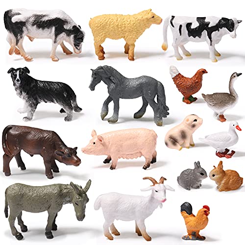 16 Juguetes de Figuras de Animales de Granja Figuras de Animal de Selva Realistas Mini Adorno de Topper de Tarta de Playset Educativo de Aprendizaje para Suministros de Fiesta Navidad