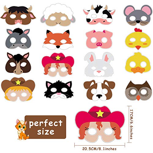 16 Piezas Máscaras de Animal Bosque de Granja Máscaras de Animal de Corral para Disfraces de Niños de Cumpleaños Fiesta Temática de Zoológico Granja Máscaras Halloween Navidad