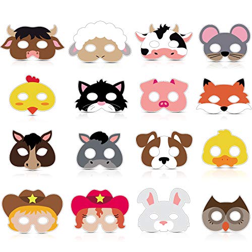 16 Piezas Máscaras de Animal Bosque de Granja Máscaras de Animal de Corral para Disfraces de Niños de Cumpleaños Fiesta Temática de Zoológico Granja Máscaras Halloween Navidad