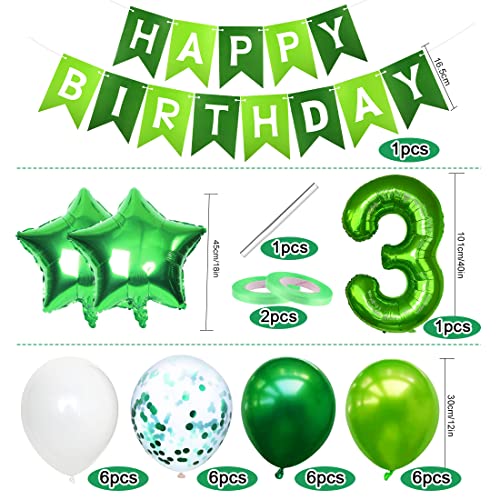 3 Globos de Cumpleaños, Globo 3 Año, Globo Numero 3, Decoracion Cumpleaños Niño, Globos Grandes Gigantes Helio Verde, Globos para Fiestas de Cumpleaños