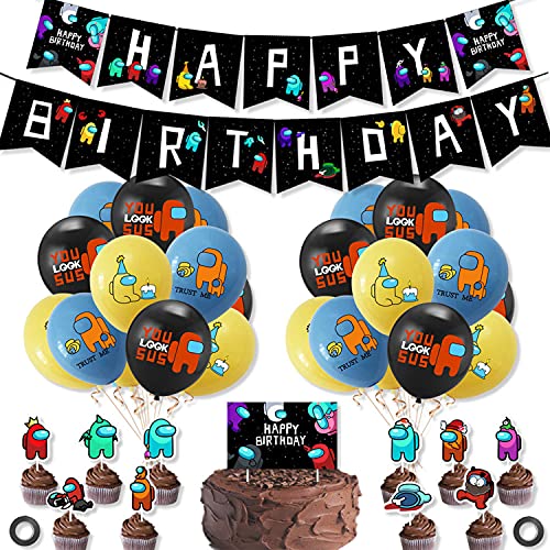 38 piezas AmoungUs globos Globo de Temática Juegos de Matanza de Hombre Lobo Espacial Decoración de la Fiesta de Banner de Feliz Cumpleaños Adorno de torta Suministros de Fiesta para Niños