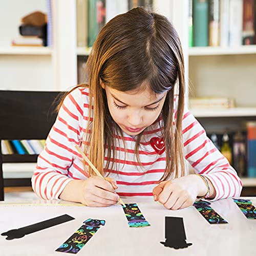 50pcs Papel de Rascar Papel Scratch Art Manualidades Creativas Dibujar de Rascar con Lápices de Madera Cuerda Colores Papel de Marcador de Libros Animales para Niños Infatiles