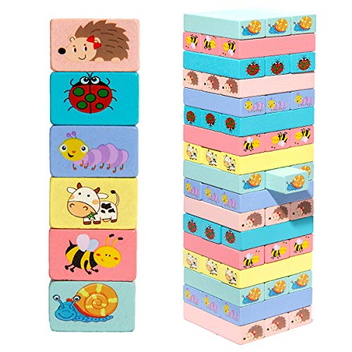 51 piezas de bloques de juego coloridos de Tumble Tower Juego de mesa apilable para niños Juguetes educativos para niñas Niños de 3-14 años (multicolor con patrón)