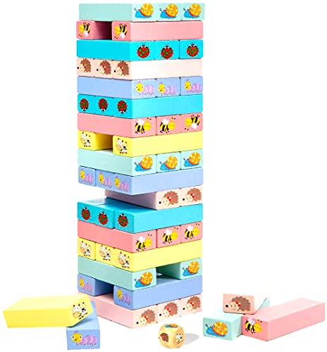 51 piezas de bloques de juego coloridos de Tumble Tower Juego de mesa apilable para niños Juguetes educativos para niñas Niños de 3-14 años (multicolor con patrón)